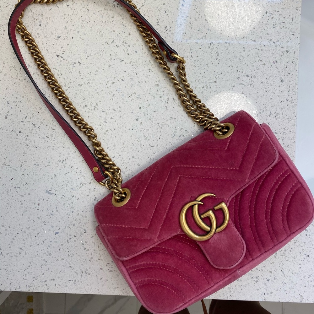 Authentic Gucci Velvet Mini Marmont Pink Purse